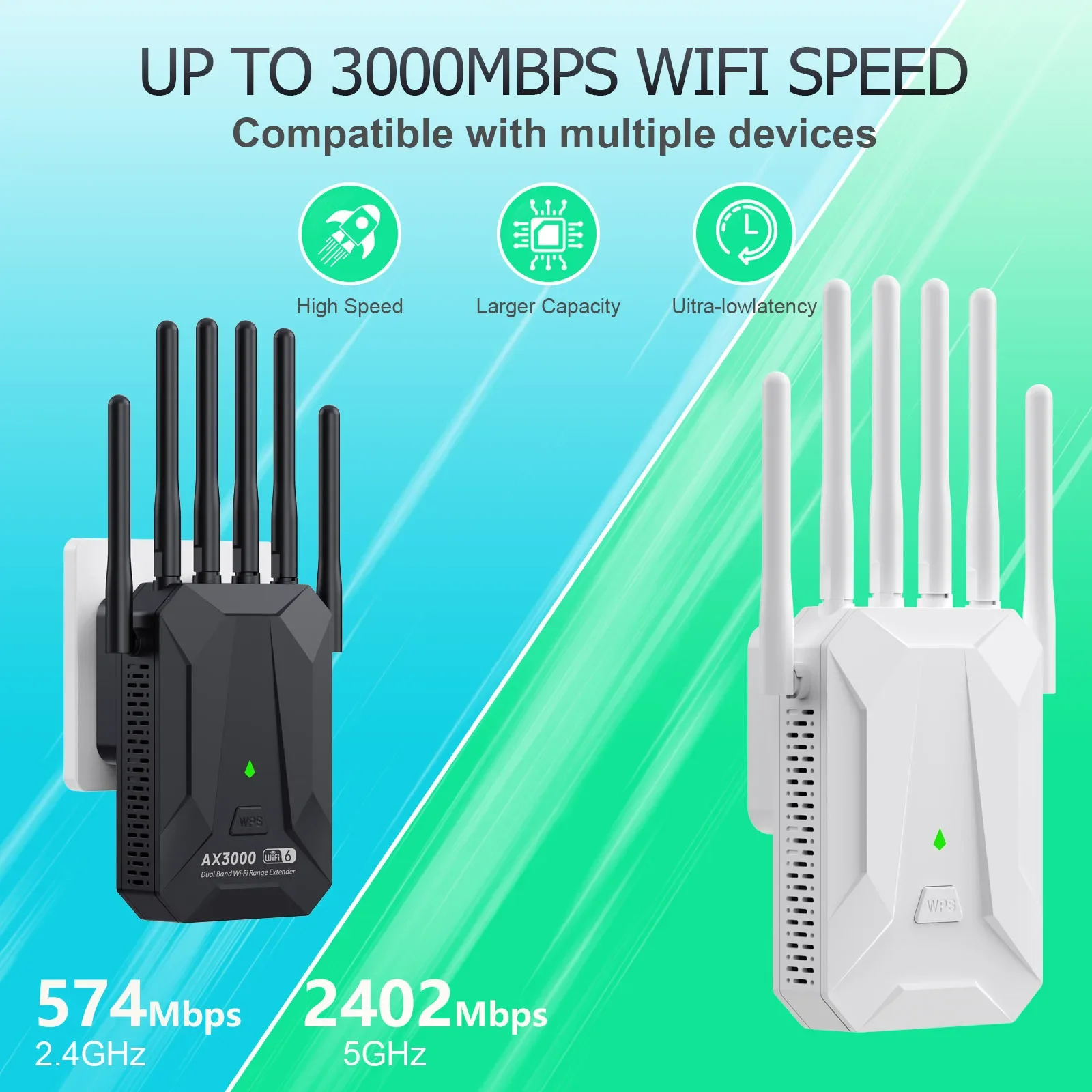 WiFi 6 AX3000 Wireless Repeater Dual Band 2.4GHz 5GHz 802.11AX Wi-Fi 6 Extender Amplifier WPS Router Long Range Signal Booster