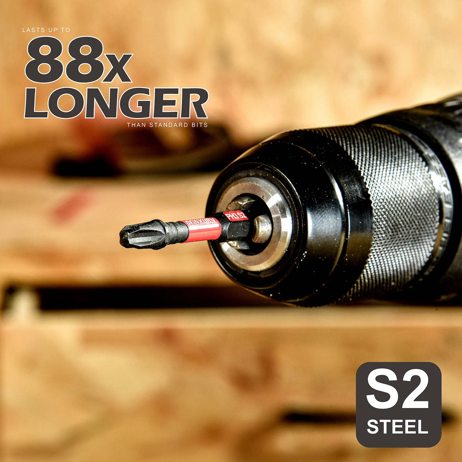 Geinxurn 2Inches Pozidriv #2 PZ2 Impact Tough Screwdriver Power Bit Set, S2 Alloy Steel Screwdriver Bits Set