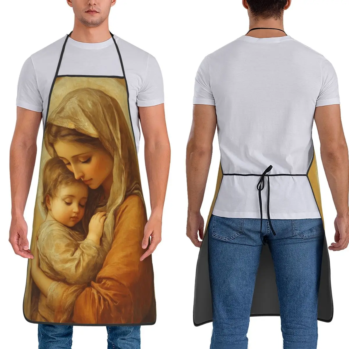 Christ Virgin Mary Holding Baby Jesus Apron Chef Cook Tablier Sleeveless Bib Kitchen Cleaning Pinafore for Women Men Gardening