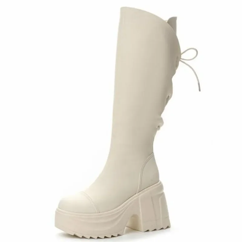 10cm microfibra botas femininas de couro outono plataforma cunha joelho alta moda britânico tornozelo primavera zip botas sintéticas sapatos