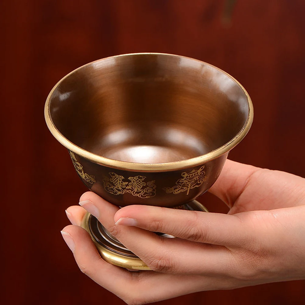 

1pcs Copper Water Cup Temple Worship Decor Retro Design Lightweight Polished Finish Home Hotel Office Restaurant