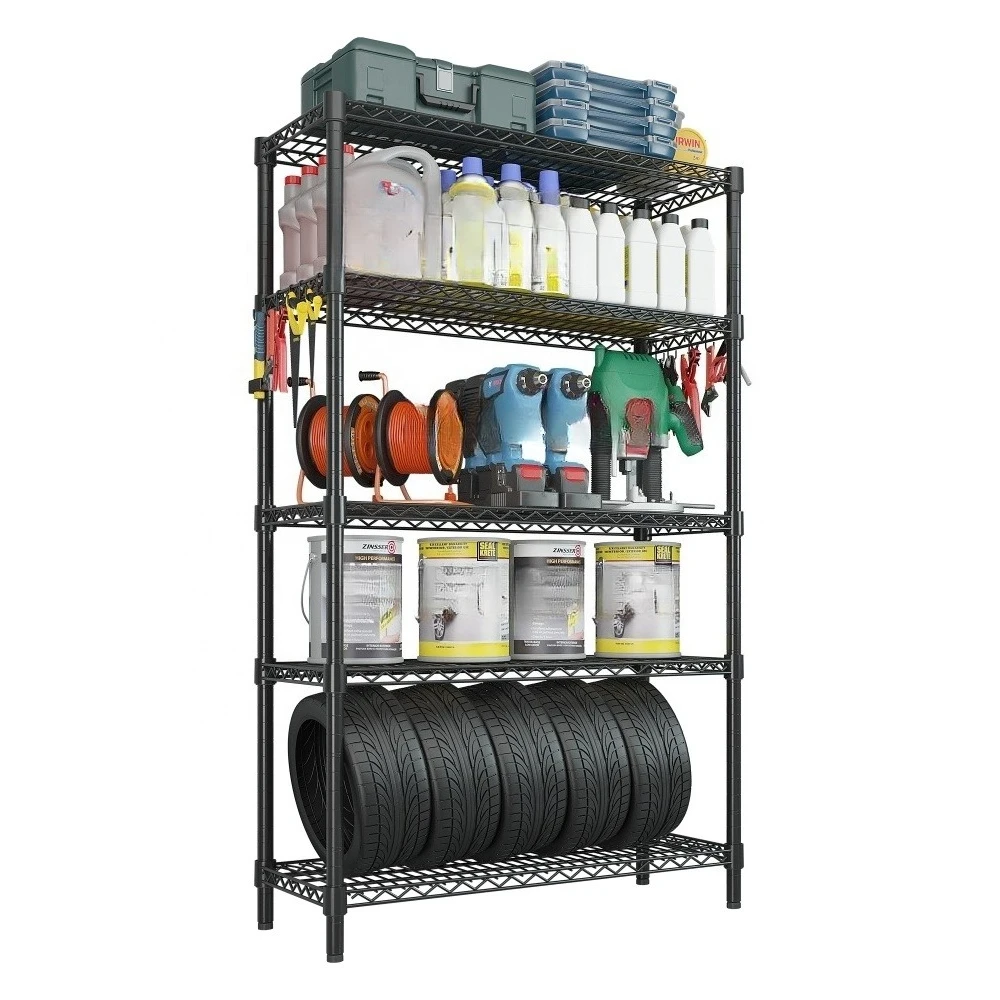 Final Construction of Epoxy-coated Steel Wire 5-layer Shelving Heavy Garage Storage Shelves and Shelving Units