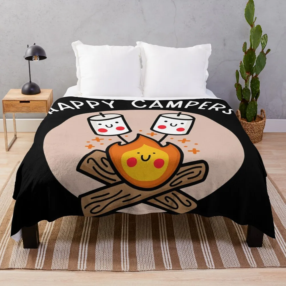 Kawaii Campfire with Happy Marshmallows (black) Throw Blanket For Baby Thin Blankets