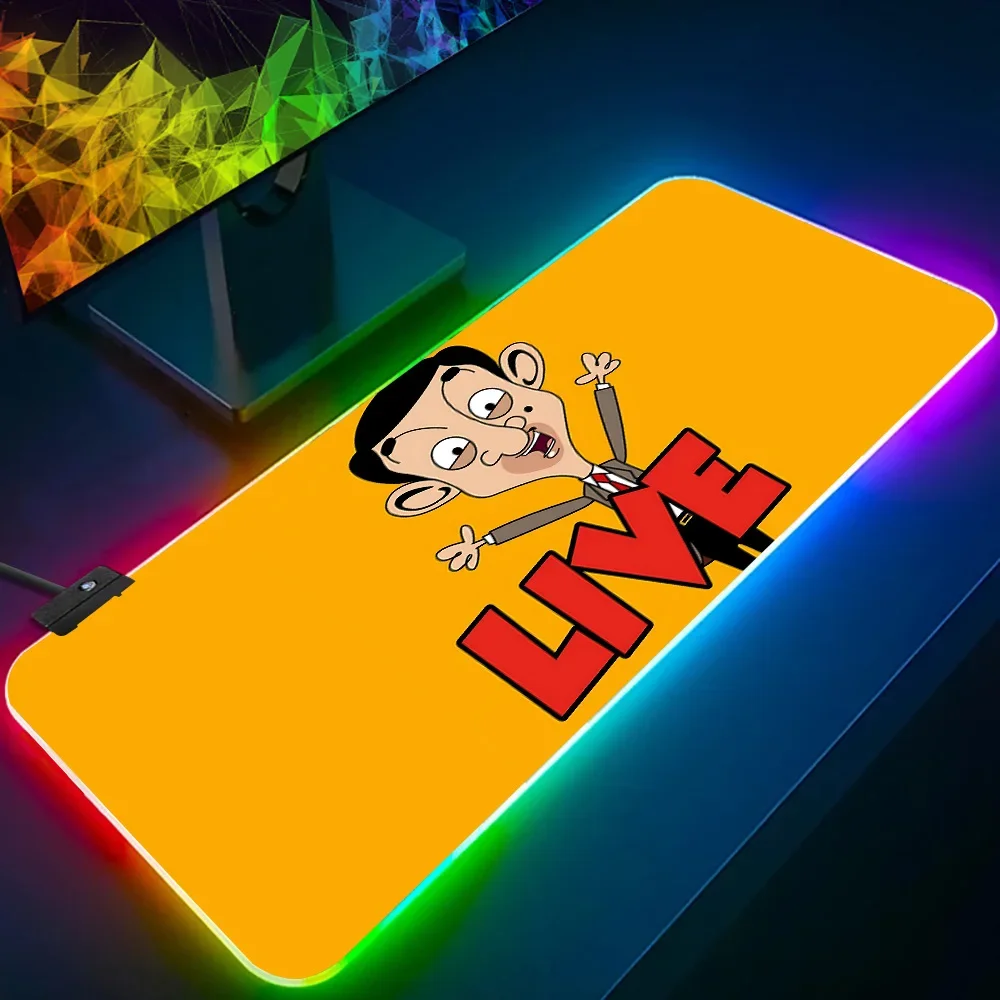 Hot Funny Mr Bean Cartoon RGB Pc Gamer Keyboard Mouse Pad Mousepad LED Glowing Mouse Mats Rubber Gaming Computer Mausepad #3