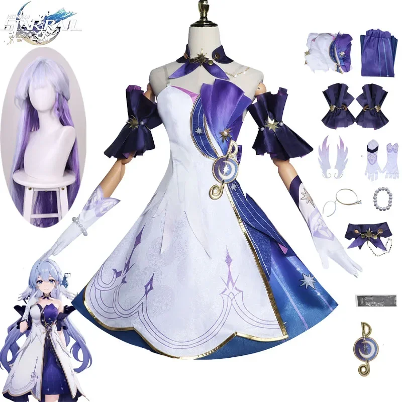 

Game Honkai Star Rail Robin Cosplay Costumes Suits Wig Purple Outfits Halloween Carnival Role Play Full Set Dresses for Women