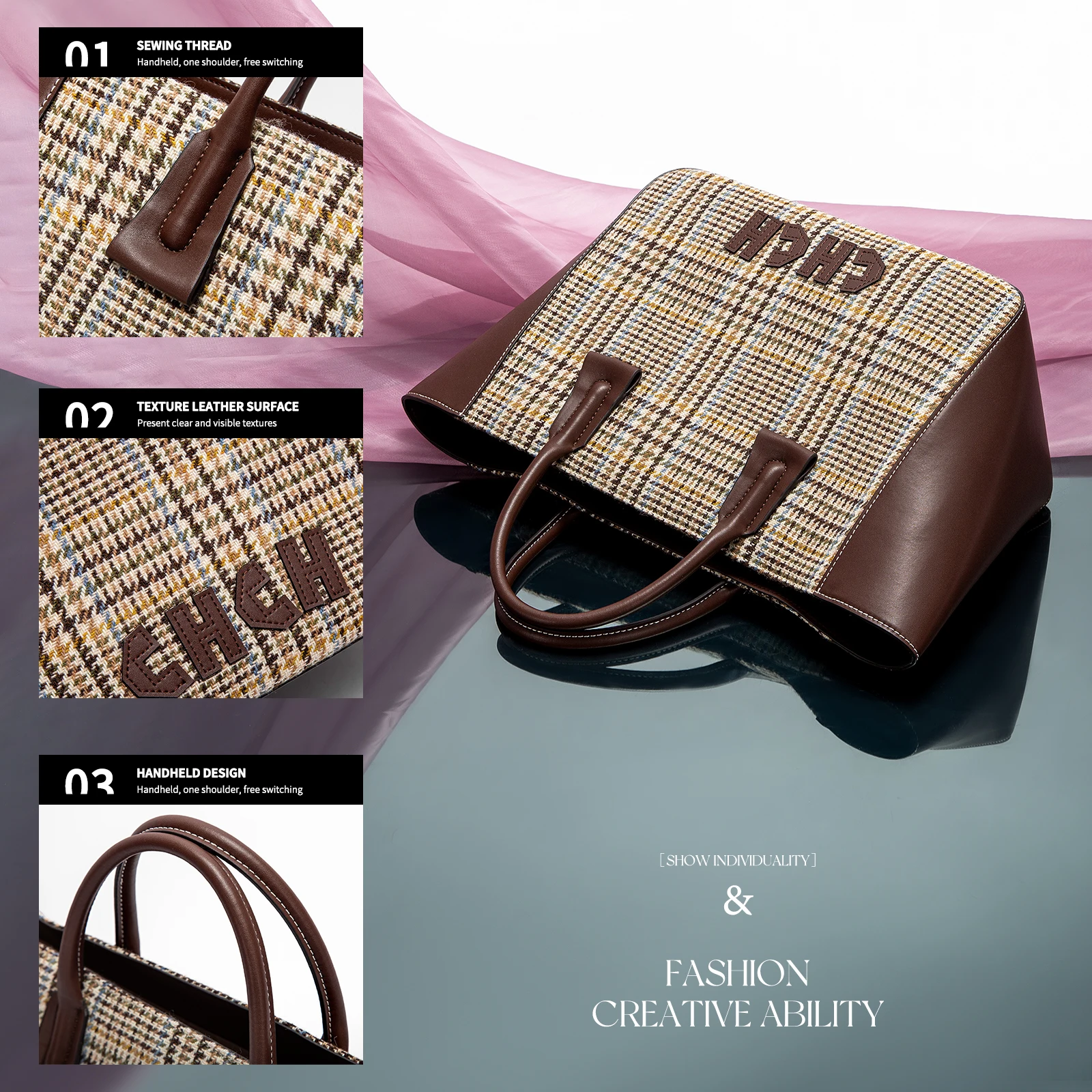 Stripe Printing Design Fashion Simple Women\'s Handbag Classic Style Exquisite Retro Versatile Large Capacity