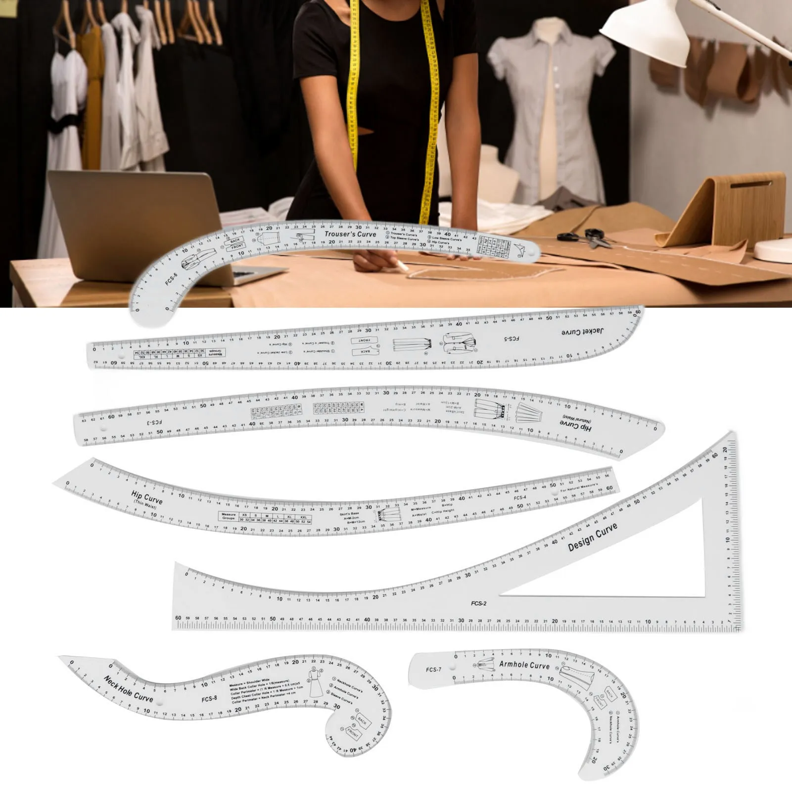 Fashion Pattern Design Ruler Set Clear  Scale High Accuracy  Curve Ruler Set for Making Pattern  for Drafting for Drawing