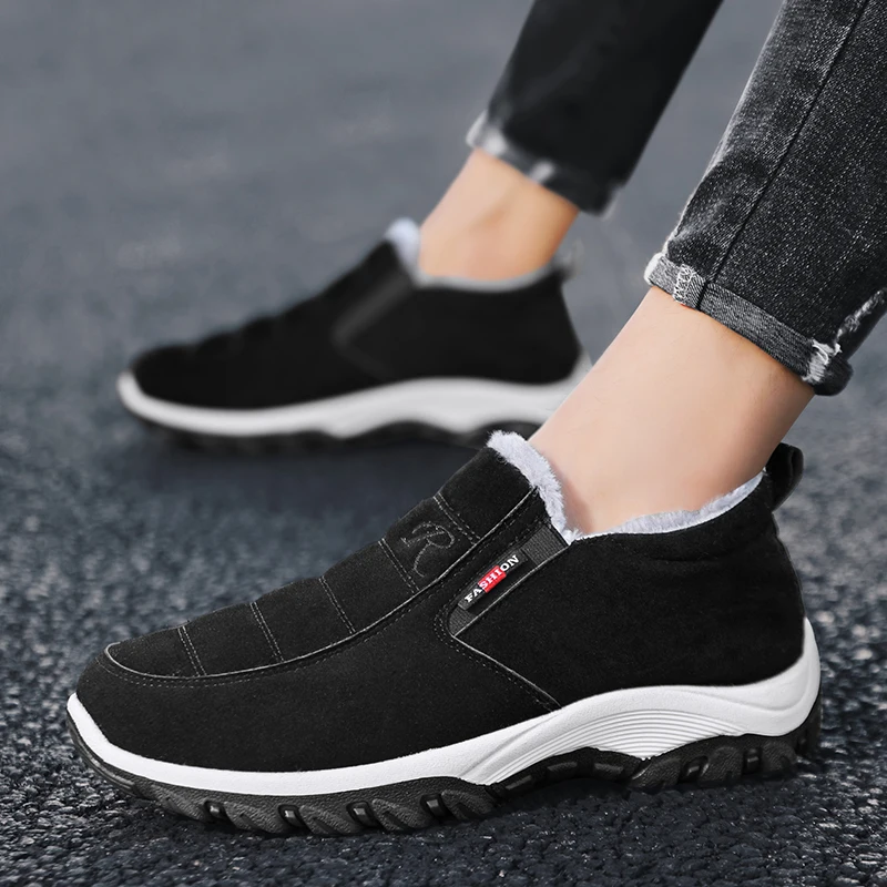 Plush Men's Skate Flat Shoes Fleece-lined Hiking Snow Boots Casual Board Shoes Workwear Sneakers Fur Platform Skateboarding