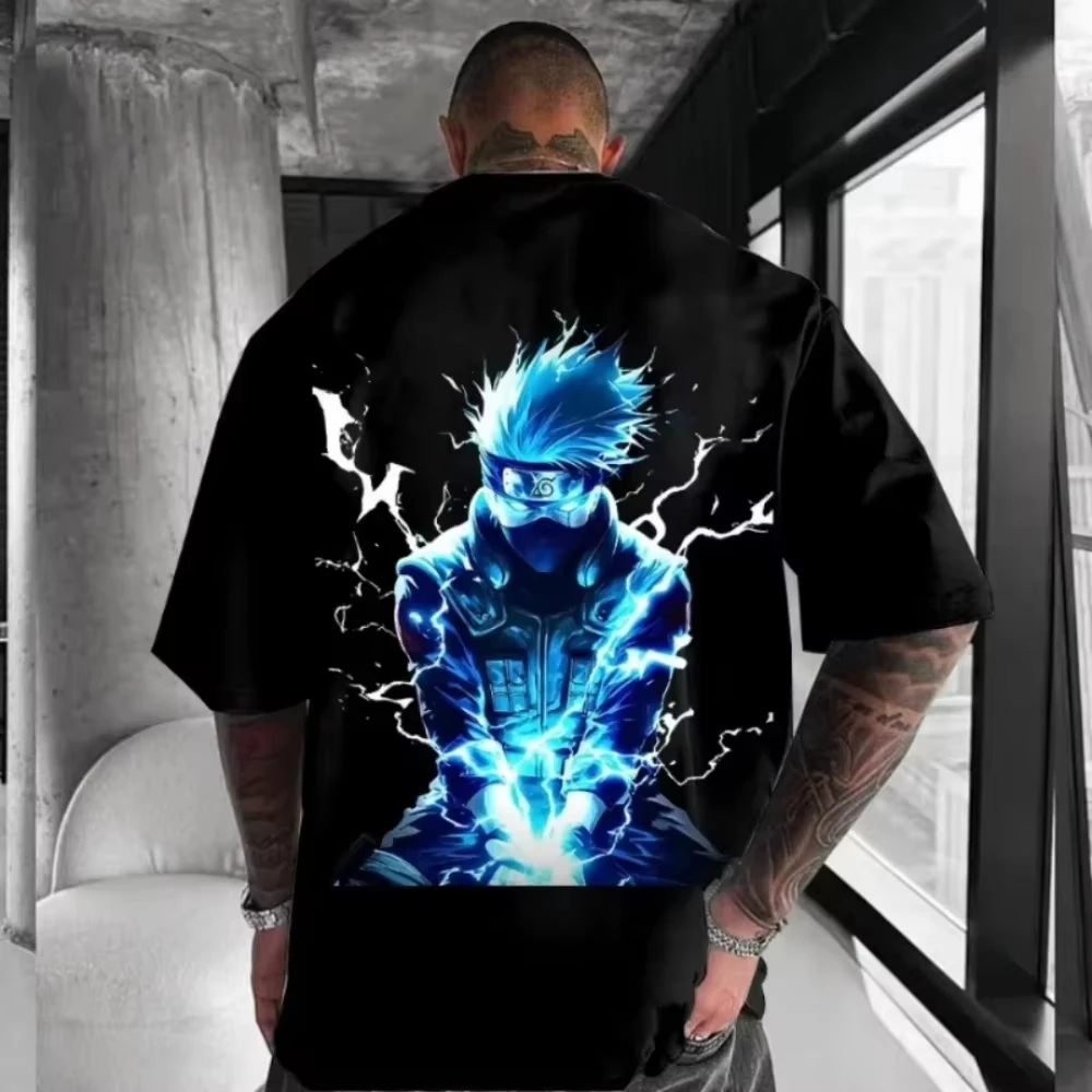 

Naruto T-shirt Kakashi Hatake Printed Japanese Anime Summer New Short Sleeve Fashion Cotton Large Men's T-shirt Lightning Cutter