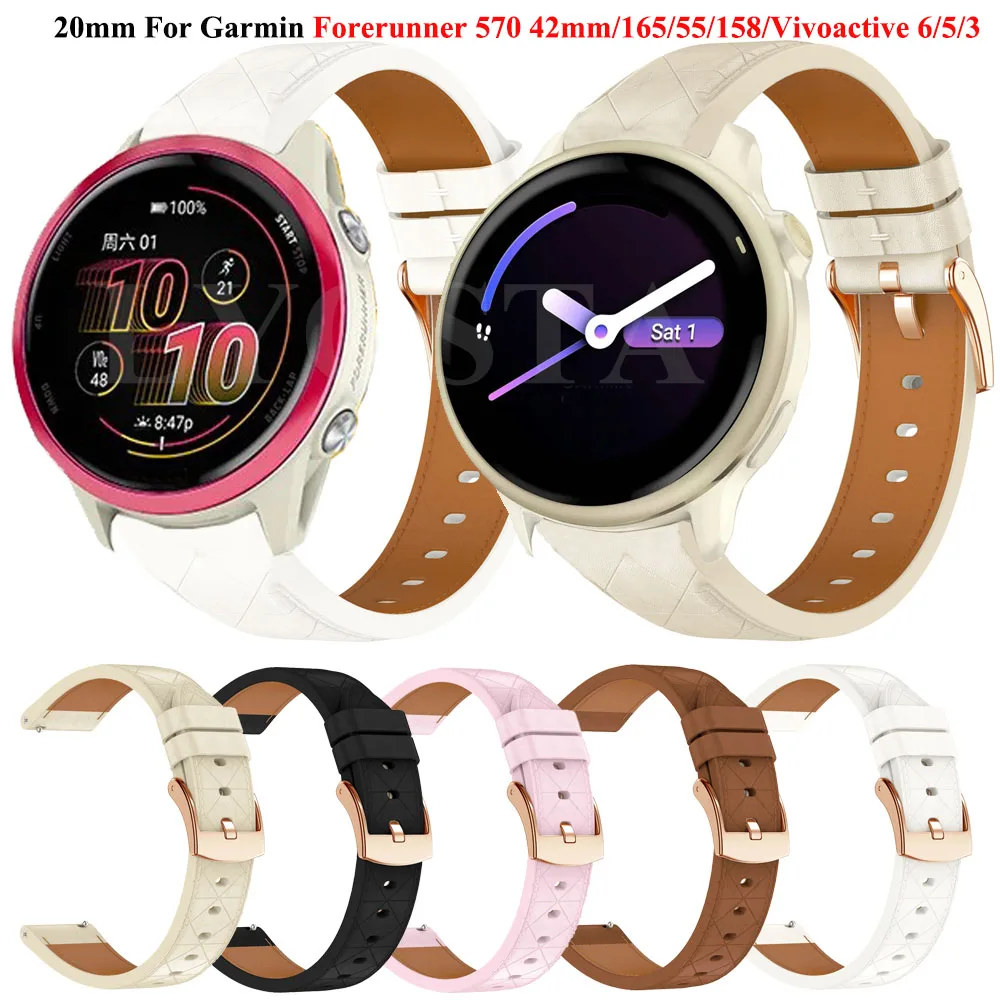 가민 비보액티브 6/5/3 시계용 20mm 스포츠 스트랩, 포러너 570 42mm 165 베누 sq 2 호환 PU 가죽 교체 밴드
