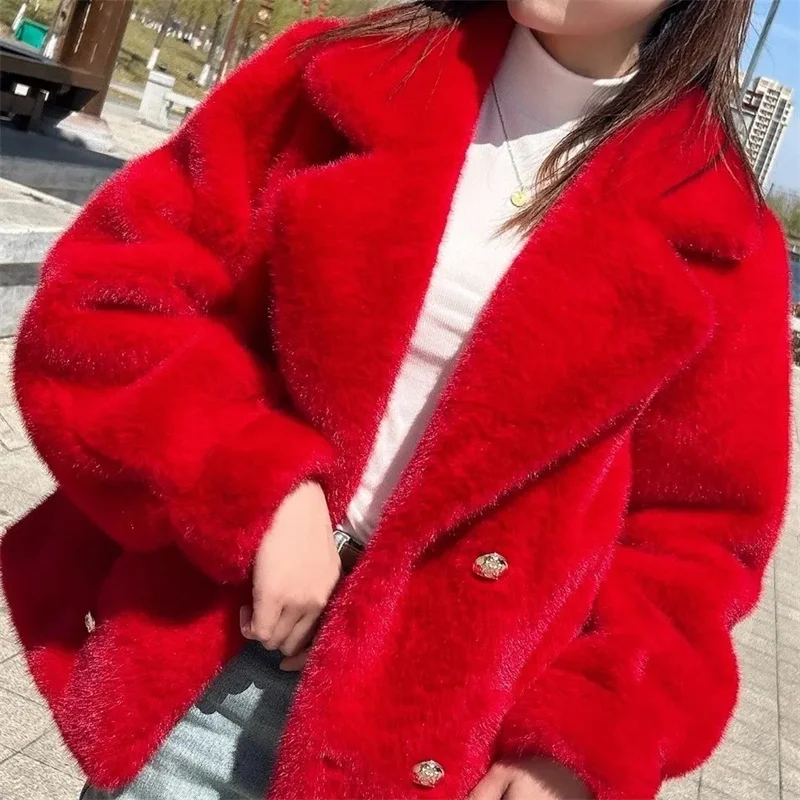 2024 New Mink Fur Coat Women Padded Fur One Jacket Autumn Winter European High Quality Outerwear Fashion Short Overcoat Female