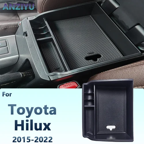 Imagen 1 del producto Para Toyota Hilux 2023 2022 2021 2020 2019-2015 caja de almacenamiento de apoyabrazos de coche organizador de consola central contenedor accesorios de bandeja de monedas
