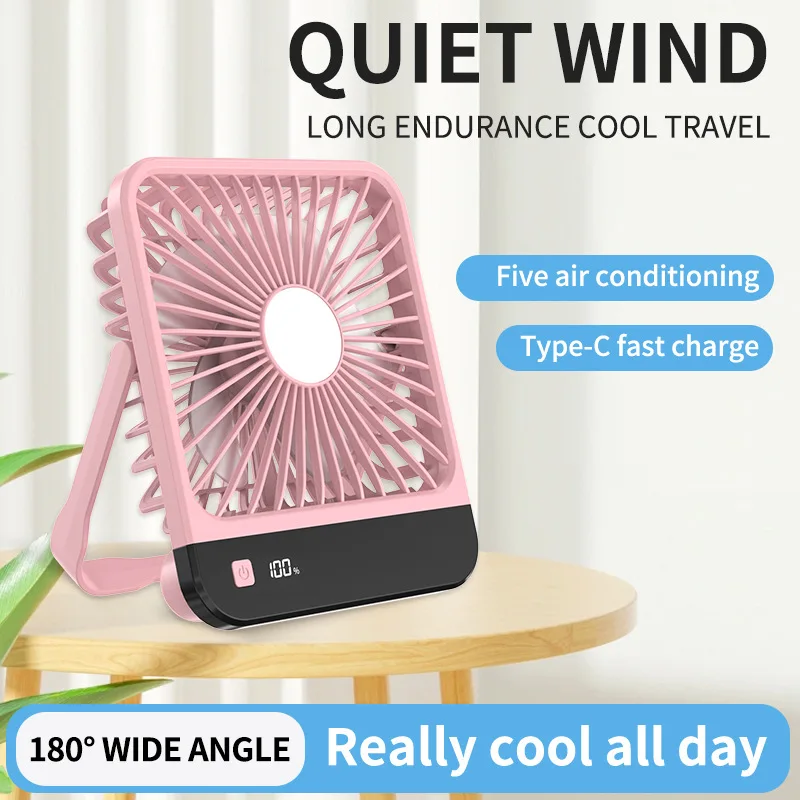 

Portable USB Rechargeable Desk Fan – 180° Tilt Folding Personal Fan, 5 Speeds, Ultra Quiet with Power Display