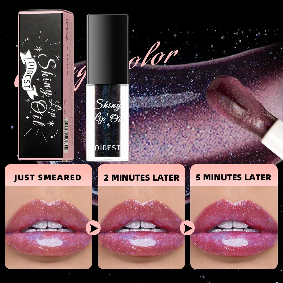 

Jelly Black Glitter Lip Oil Temperature Color Changing Sparkling Lip Gloss Jam Waterproof Diamond Dark Shimmer Pearl Lips Tint