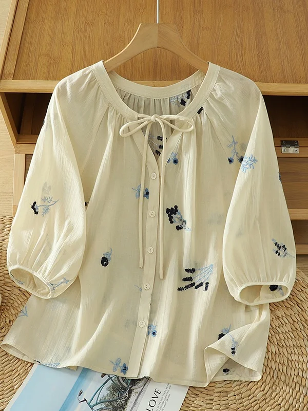 

Женская вышитая рубашка с коротким рукавом в корейском стиле, свободного кроя, летняя, модная, повседневная, для работы и отдыха