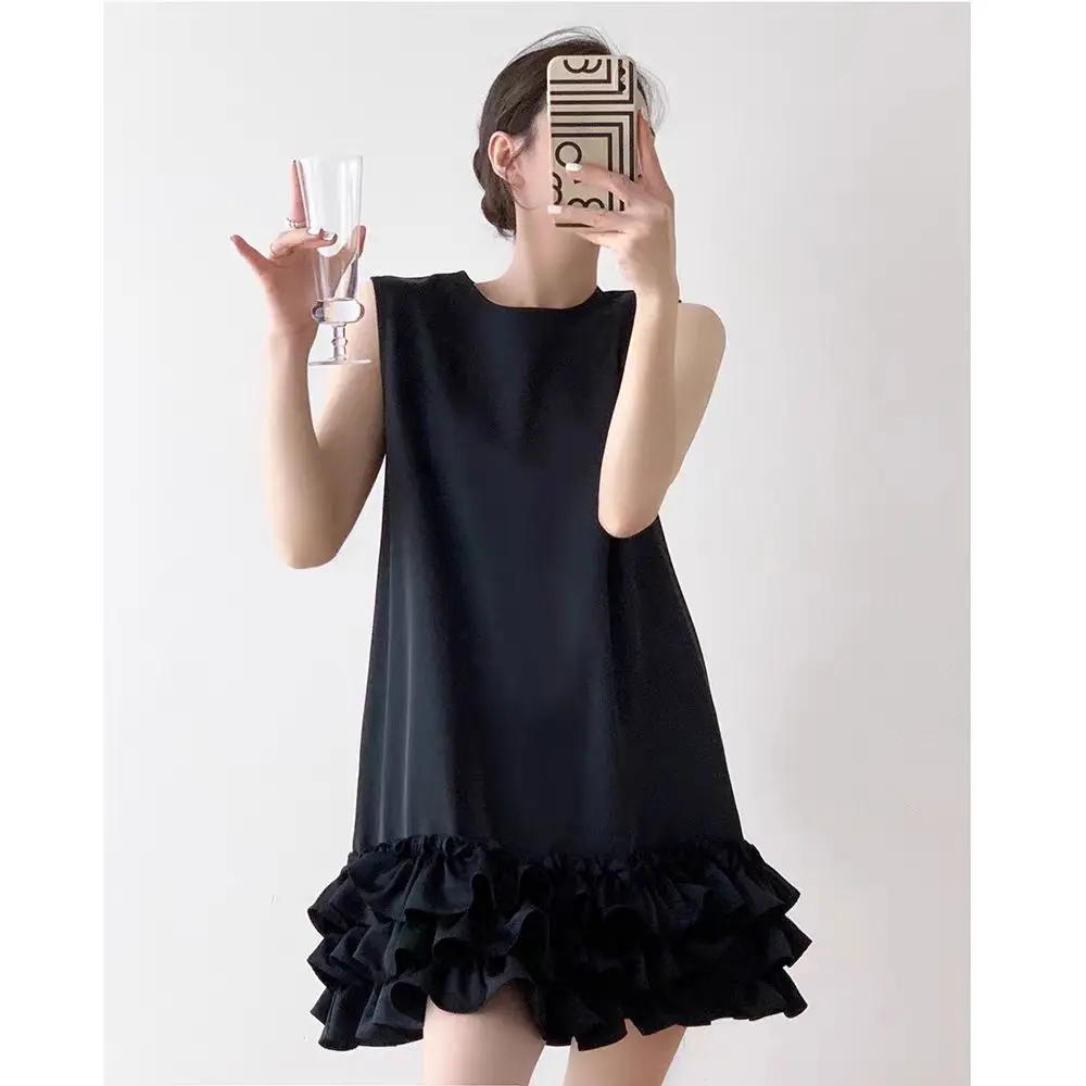 Short Black Hepburn Style A Line Mini Dress For Women\'s Sleeveless Black Party Summer Cake Dress 2024 X971