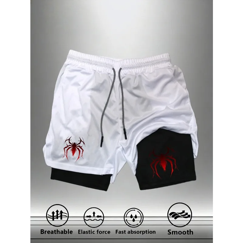 Summer Men's Multi functional Double layered Leisure Spider Print | Men's Running Shorts | Multi functional Sports Shorts