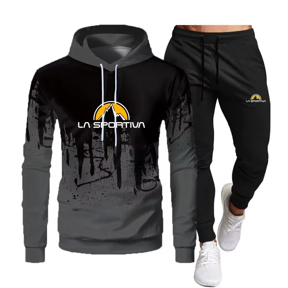 La Sportiva Men\'s Sets Hooded Pullover+Sweatpants 2024 New Autumn Fishing Sports Casual Jogging Sportswear 2-piece Set For Men