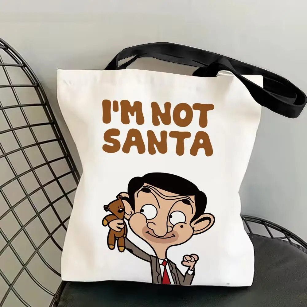 Interesting M-Mr.Bean Storage Bags Versatile Canvas Double-Sided Print  Tote Bag Durable Daily Use Shopping Handbags