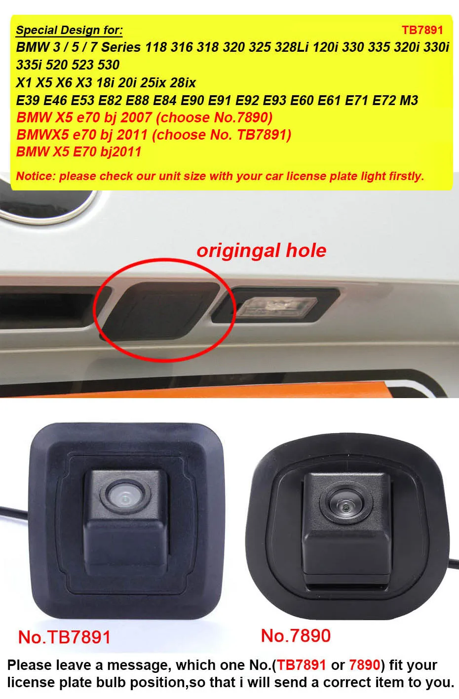 CCD Rear view back reverse camera for BMW X1 X3 X5 X6 E70 E71 E72 E84   E60 E90 E88 E91 parking rear view waterproof