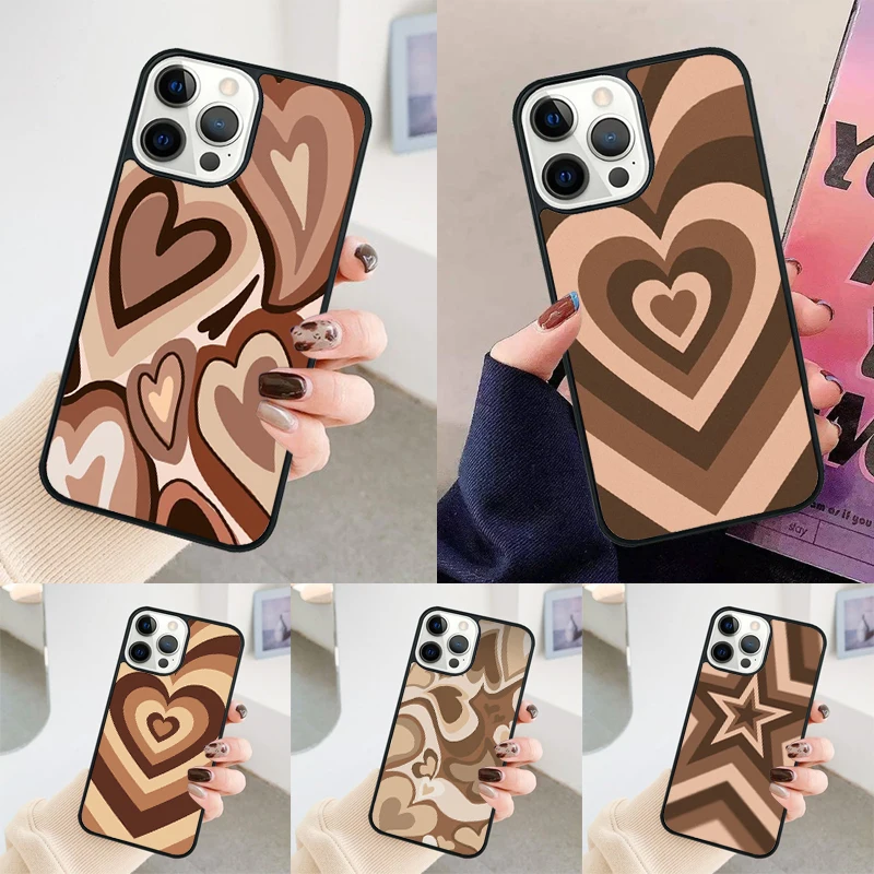 Latte Love Brown Heart Aesthetic phone case Cover For iPhone 14 15 16 Pro Max SE 2020 coque For apple 11 12 13 Pro 8 Plus