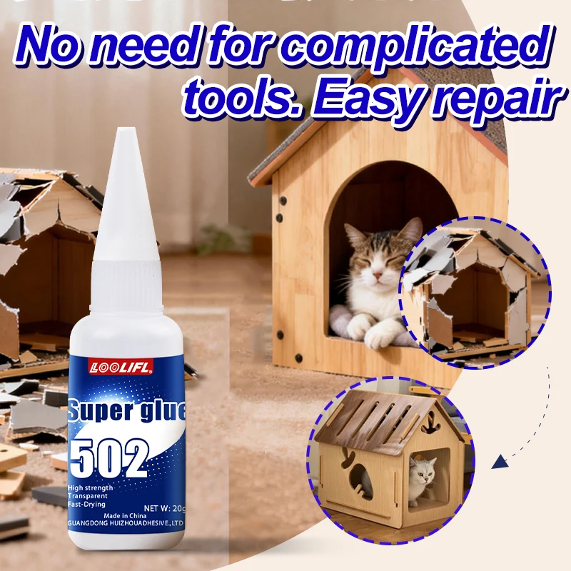 

502 glue. Strong glue, wood glue. Quick-drying, sticky toys, wood, metal, plastics, shoes, for home and factory use, DIY by hand