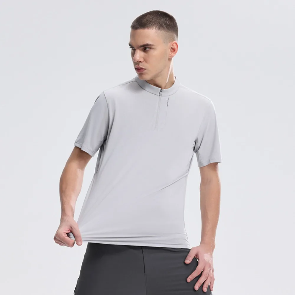 

Мужская быстросохнущая тренировочная кофта с молнией 1/4, дышащая, для летних занятий фитнесом и бегом на открытом воздухе, размеры M-4XL