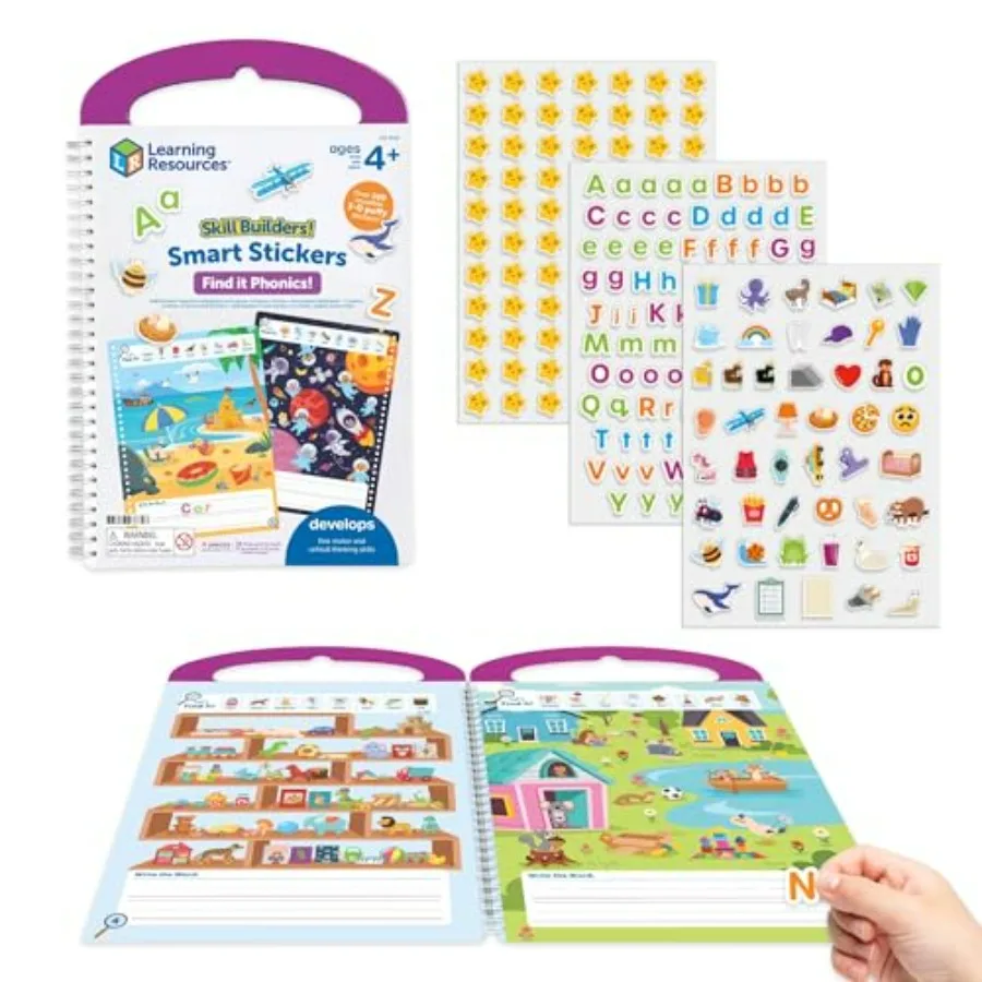 Skill Builders! Smart Stickers Find It Phonics, Preschool Learning, Montessori Busy Book, Toddler Learning Books, Ages 4+, 4 Pi