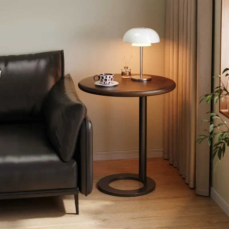 

Medieval Style Creativity Round Solid Wood Side Table for Living Room Sofa Bedside Balcony Shelf Coffee Tables Furniture