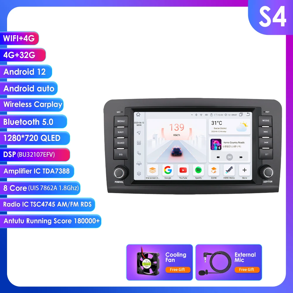 8 ''4G 2din Android Auto Radio Voor Mercedes Benz Ml-Klasse W164 Ml300 320 350 450 500 63 Amg GL-X164 Gl320 350 420 450 500 Gps Wifi