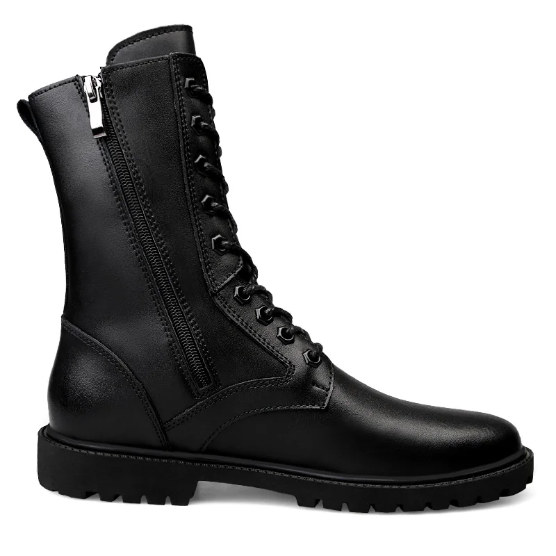 Winter Men Boots High Leather Boots With Zippers Botas Militares Hombre Tactical Shoes Plus Big Size 50 51 52