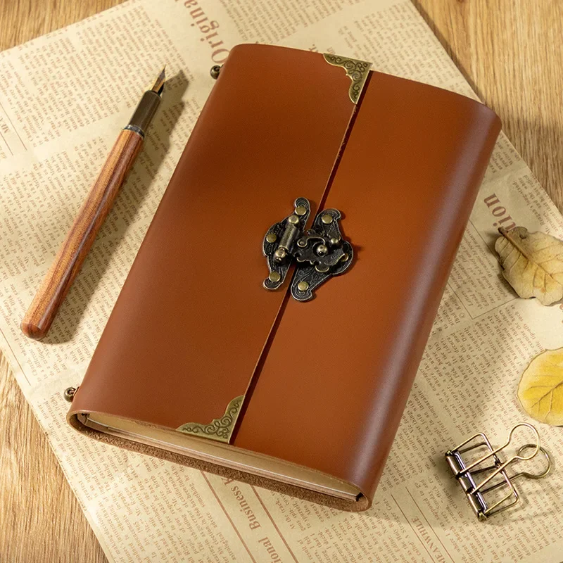 Retro Notebook With locker Diary Notepad Vintage PU Leather Note Book Stationery Gift Traveler Journal