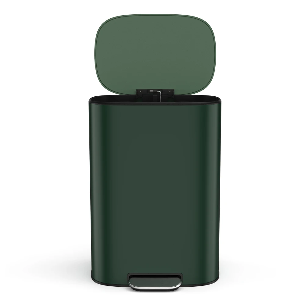 

13 Gallon 50L Kitchen Foot Pedal Operated Soft Close Trash Can - Stainless Steel Ellipse Bustbin - GREEN