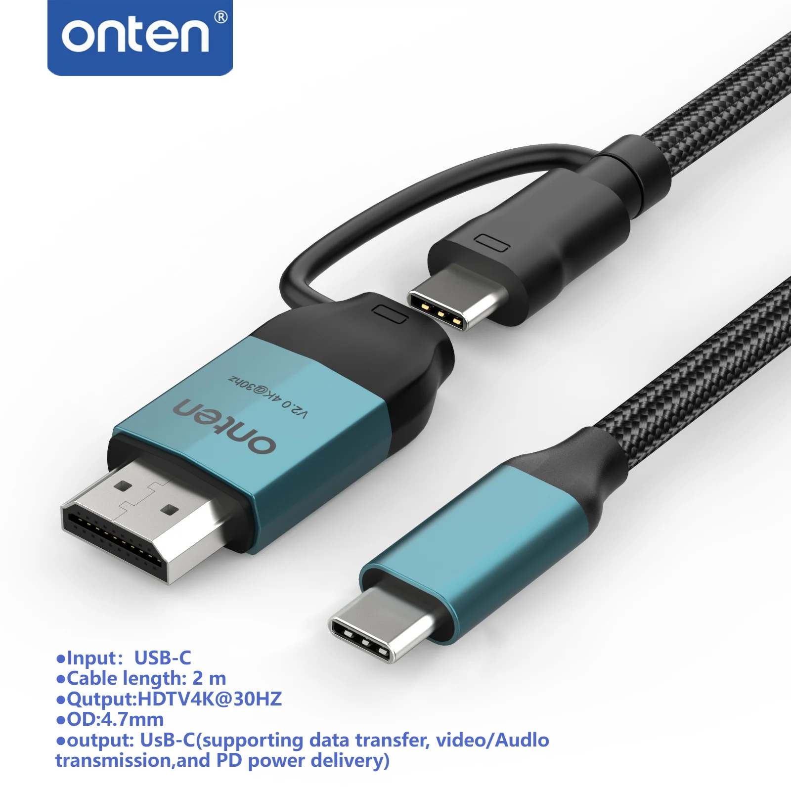 ONTEN 2 In 1 Type-C Cable USB-C To USB-C & HDMI 4K PD Fast Charging Multi Function Data Cord Screen Mirroring Adapter Cable For