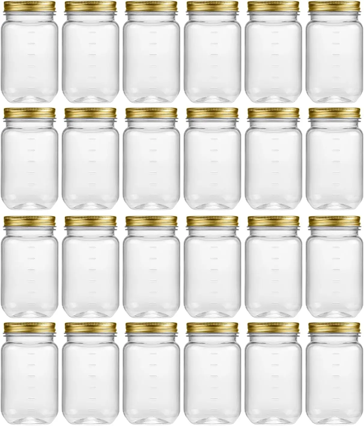 

16 oz Clear Plastic Jars with Lids, 24 Pack, Leak Proof Mason Jars for Kitchen & Household Storage