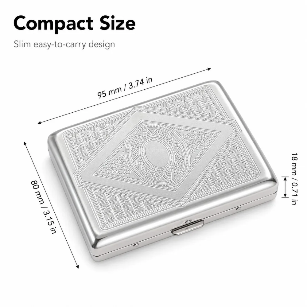 Stainless Steel Cigarette Box Embossed Portable Metal Case Storage Holder Smoking Accessory for Men Women Travel Daily Carry view 6