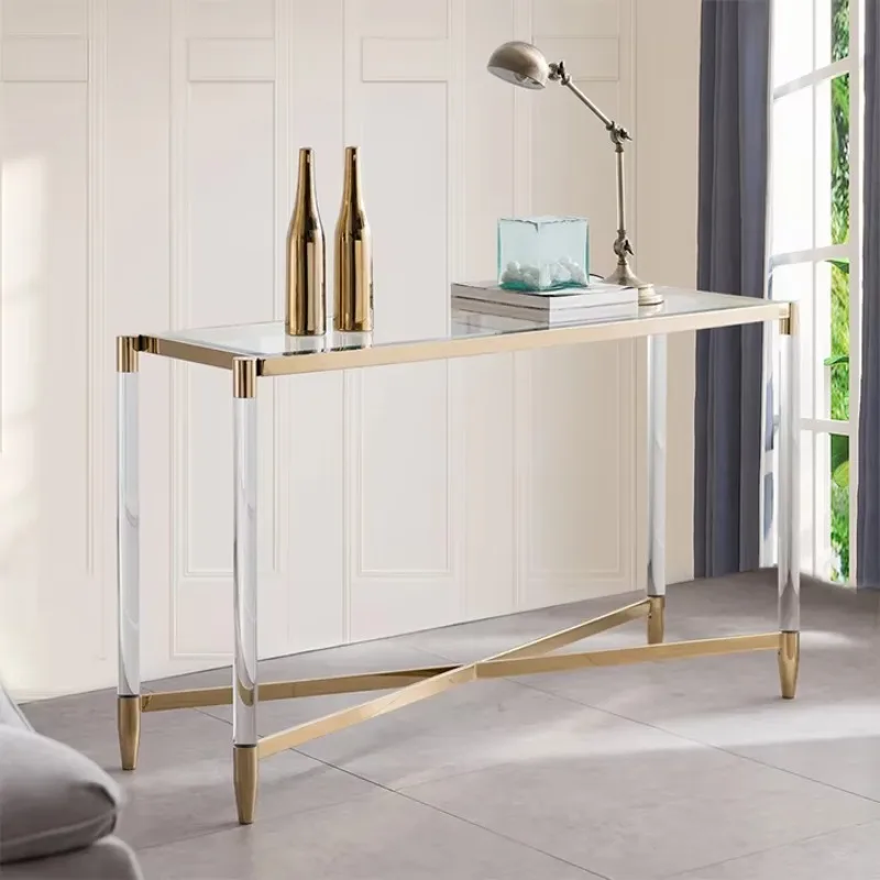 Luxury acrylic dining table with practical design, gold stainless steel furniture, living room, household, hotel use