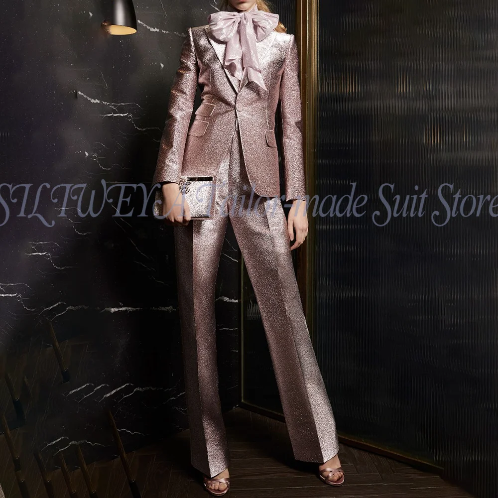 

2024 Роскошный атласный женский костюм из 2 предметов, куртка, брюки, умный повседневный блейзер, комплект офисных женских шикарных нарядов Trajes De Mujer Elegante