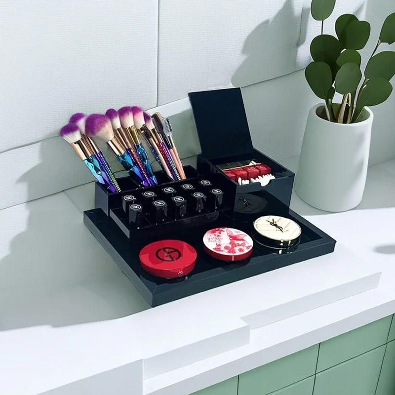 Acrylic black piano paint texture desktop storage rectangular large tray simple light luxury style portable design