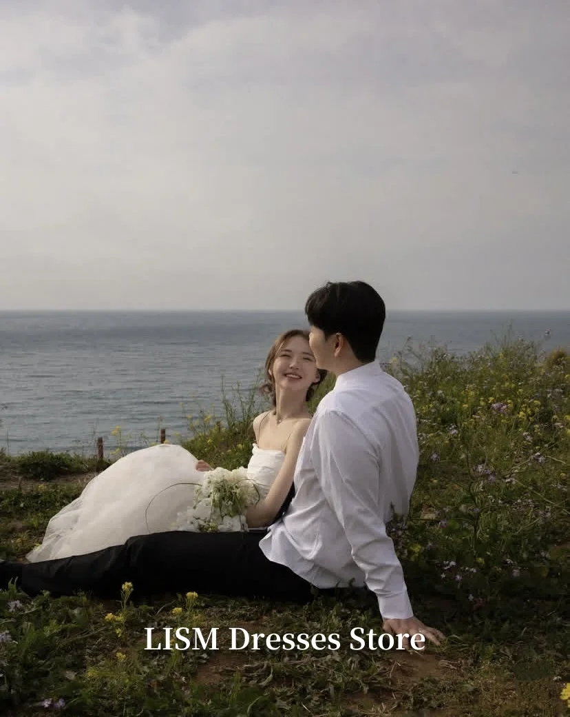 

LISM Корейские свадебные платья трапециевидной формы без бретелек из двух частей, длинные элегантные свадебные платья из шелкового тюля на заказ Wee식 Фотосессия