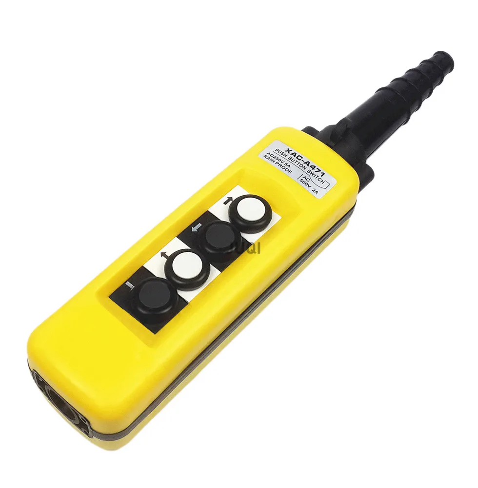 1Pcs XAC-A471 Rain Proof Travel Button Crane Control Switch Chain Hoist Lifting Controller Pendant 4 Buttons Yellow