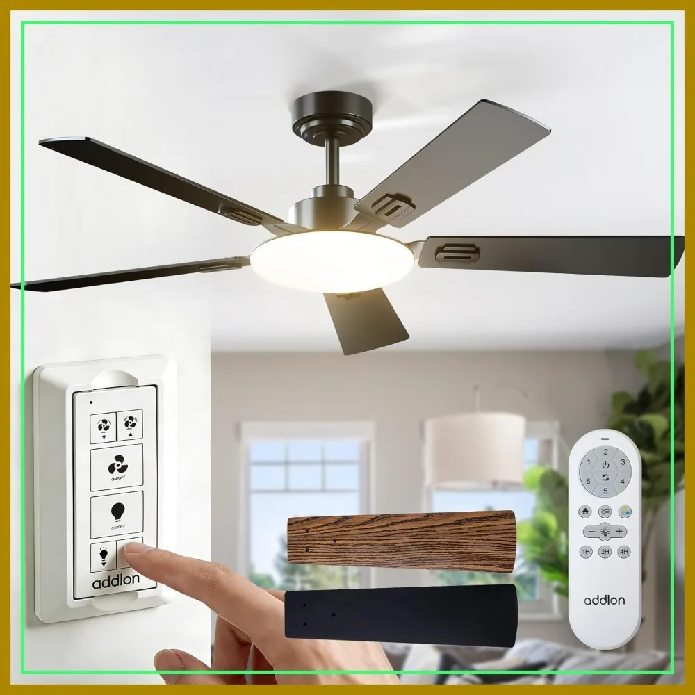 

52" Ceiling Fan with Lights, Remote & Wall Switch, Reversible, Dimmable 3CCT, Noiseless for Bedroom/Living Room Indoor/Outdoor