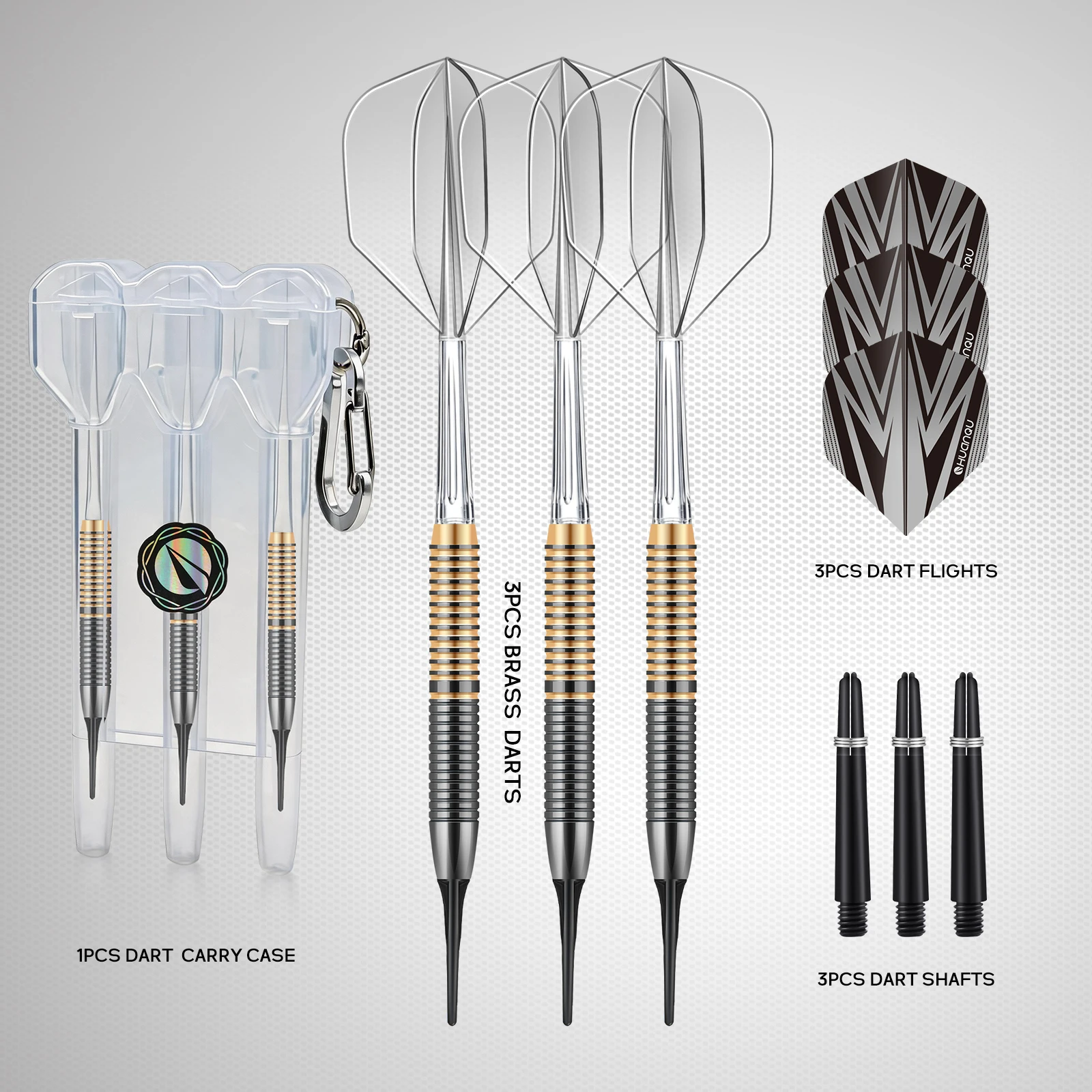 3Pcs 20g Soft Tip Darts Set Complete Brass Barrels 2BA Integrated Flights Electronic Dartboard Accessories Starter Kit with Case