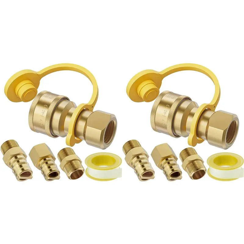 PHFU-1/2 Inch Natural Gas Quick Connect Fitting Set, Propane Quick Connect Fittings, 8 Pcs Solid Brass Kit