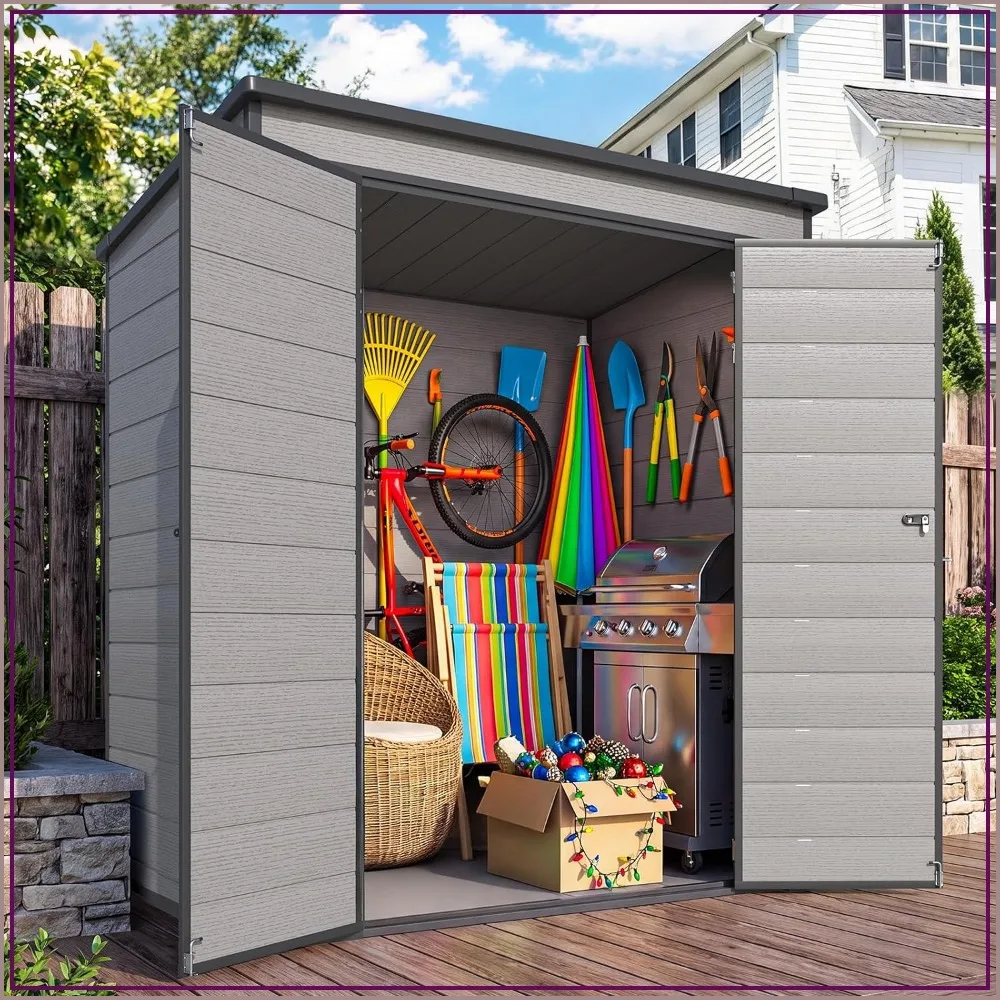 U-MAX 4'x6' Resin Outdoor Storage Shed Lean to Plastic Shed with Base