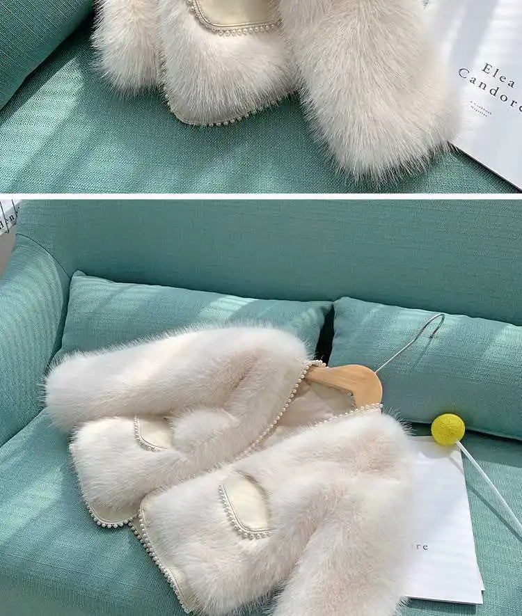 Girls Imitation Fur Coat Winter Children Winter Coat Foreign Style Fur Coat Stylish Coat for Little Girls Princess Style Coat