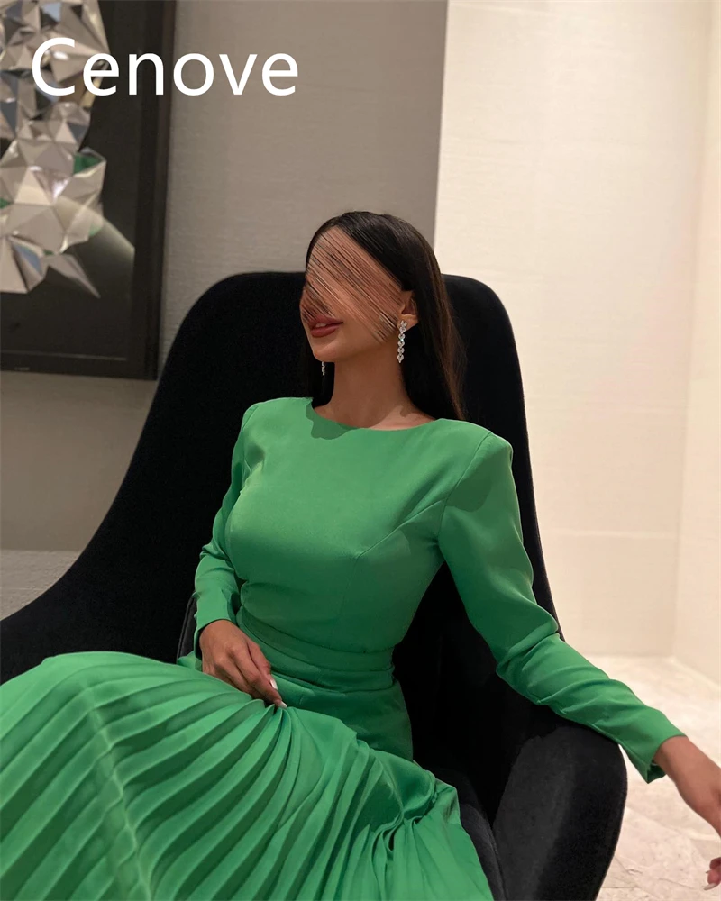 Cenove Green A-Line High Neckline Prom Dress Long Sleeves With Backless Evening Summer Party Dress For Women 2023