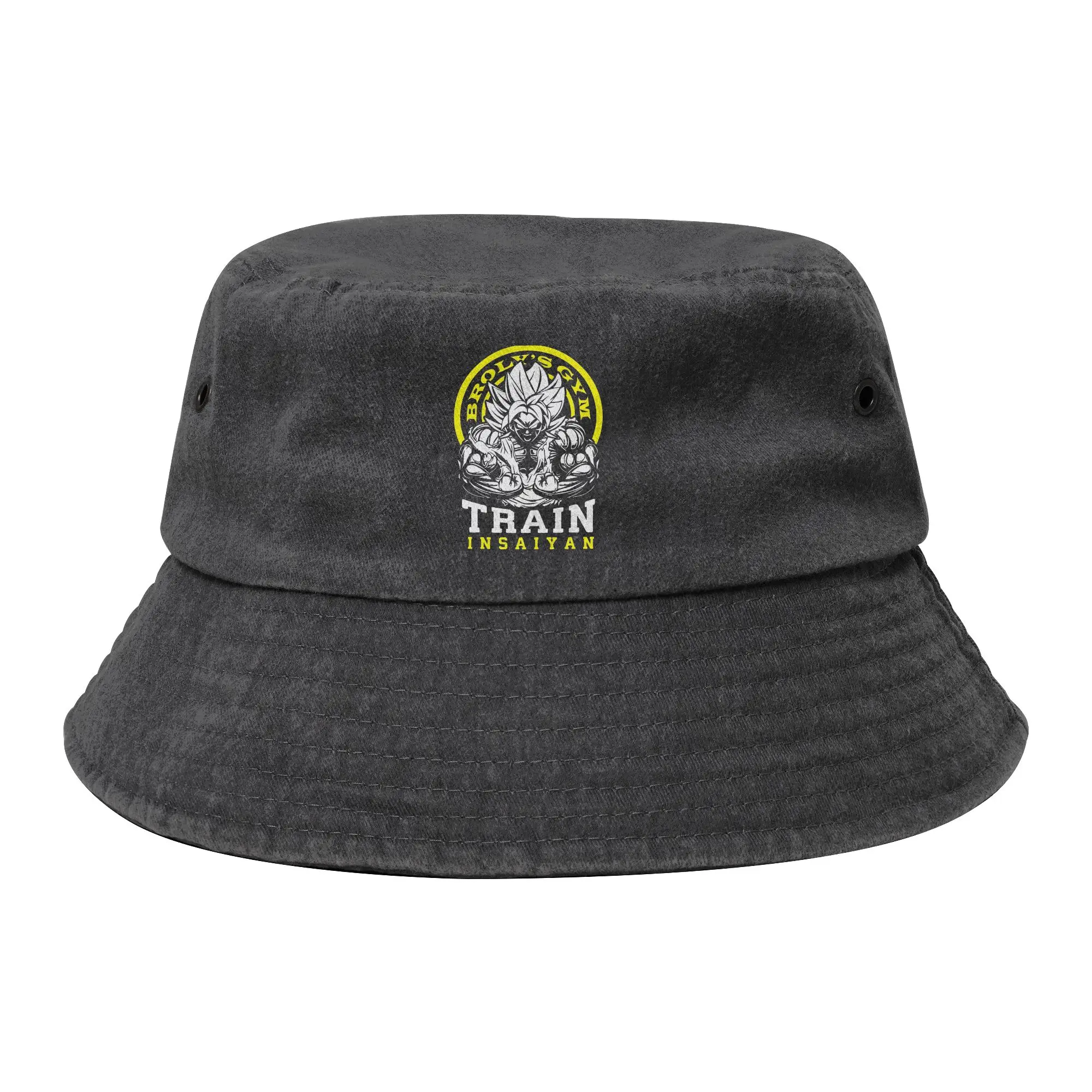 Broly's Gym Train Insaiyan Anime Bucket Hats Women Men Dragon Ball Distressed Denim Washed Fisherman Cap Headwear Boonie Hat