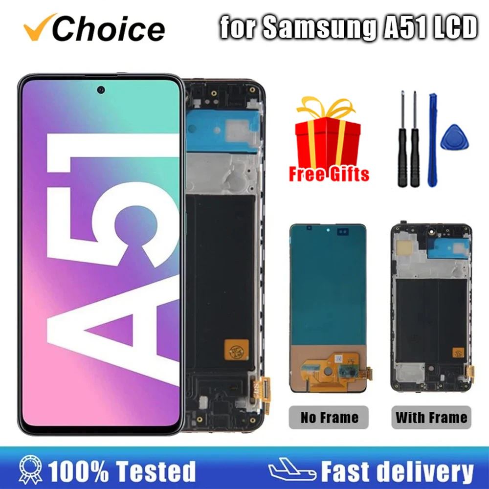 Super AMOLED LCD For Samsung A51 Touch Screen Digitizer Assembly Tested Display For Samsung A51 LCD With Frame SM-A515 A515F