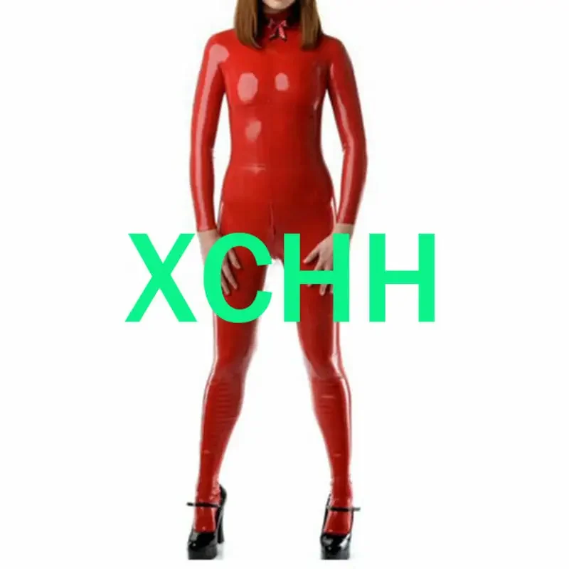 

Sexy Natural Latex Woman Full Body Catsuit Women Jumpsuits with Socks shoulder&crotch zippers woman costume